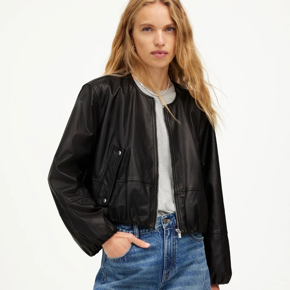 Madewell Leather Bubble-Sleeve Jacket NWT